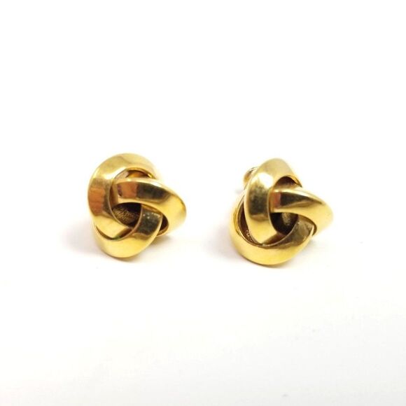 Vintage Little Gold Tone Knot Shape Stud Earrings, Minimal, Classic Design - Picture 1 of 5